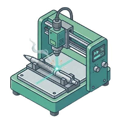 Laser engraving machine etching a pen