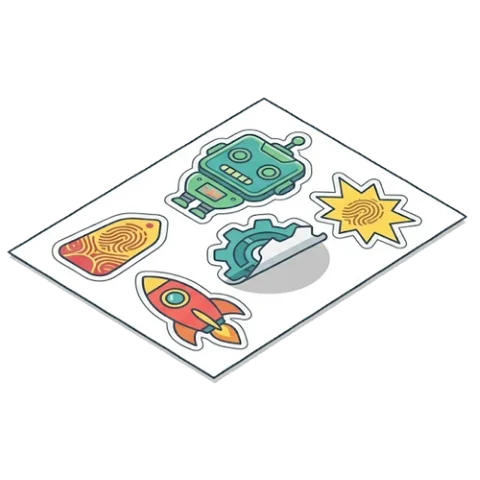 Sheet of full colour die cut stickers